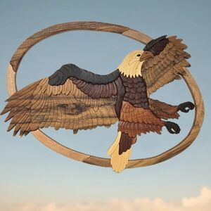 Wooden Flying Eagle Intarsia On Pressed Board Wall Decor Diffrent Wood Variation
